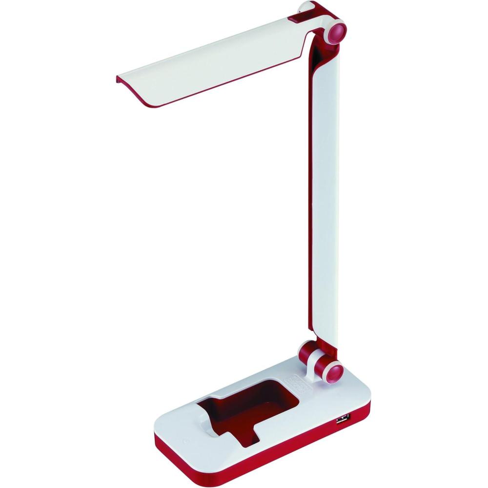 imageBlack and Decker Office LED3FOLDWHTRED PureOptics Verve 5W FlickerFree Natural Daylight LED Desk Lamp with USB Charging Port Phone Stand 2 Dimming Levels 267 Lumens 16 x 9 x 35 WhiteRedWhiteRed