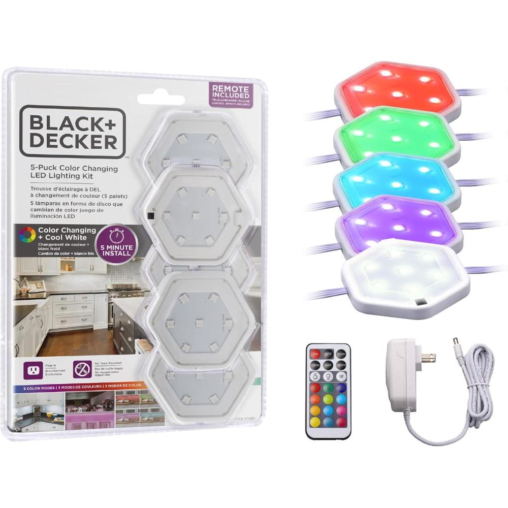 imagePureOptics LED 5Pack Color Changing LED Puck Light Kit with Remote LEDUCPUCK5RGB5pack