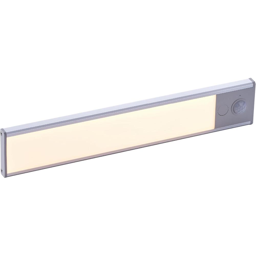 imagePureOptics LED Rechargeable Under Cabinet Lighting Motion Sensor OnOff Warm White LED StickOn Install for Kitchen amp Closets 1 BarSilver