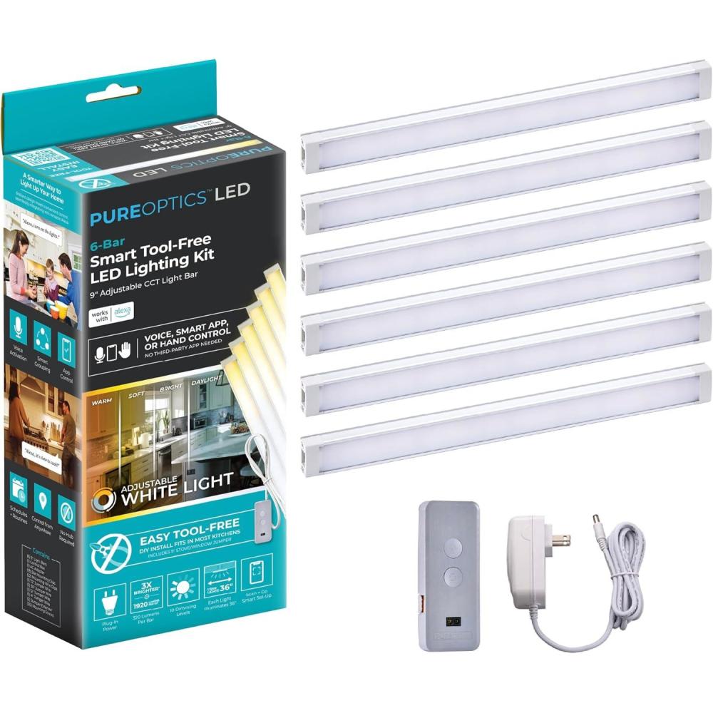 imagePureOptics LED Works with Alexa Smart Under Cabinet Lighting Adjustable LEDs 24 Bar White9 6bar