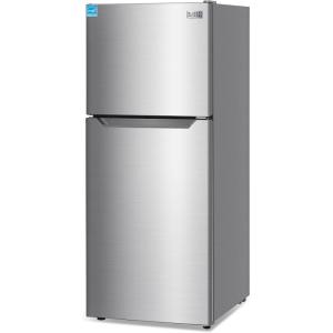 BLACK+DECKER 20.1 Cu. Ft. Top Mount Refrigerator with Freezer, 2 Door Refrigerator with Top Freezer and Adjustable Temperature Control, Full Size Kitchen Refrigerator, BR2010JB, Black(Stainless Steel Look)