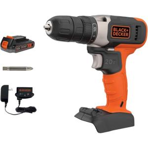 BLACK+DECKER 20V MAX Cordless Drill Kit with ‎Battery, Charger, Includes Double Sided Drill Bit (BCD702C1)