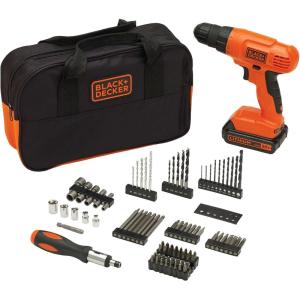 BLACK+DECKER 20V MAX* POWERCONNECT Cordless Drill Driver Kit with Drill Bit Set and Sockets, 100 pc. Tool Kit for Home, Battery and Charger Included ,Orange (BDC120VA100)(Drill Project Kit)