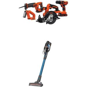 BLACK+DECKER 20V MAX Power Tool Combo Kit, 4-Tool Cordless Power Tool Set with 2 Batteries and Charger (BD4KITCDCRL)(Combo Kit w/20V Stick Vac)