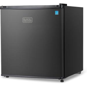 BLACK+DECKER 2.5 Cu. Ft. Compact Refrigerator, ENERGY STAR Certified, Single Door Mini Fridge with Chiller Compartment, Personal Fridge for Home or Dorm Room, R600a Refrigerant, BCRK25V,Stainless Look(Black)