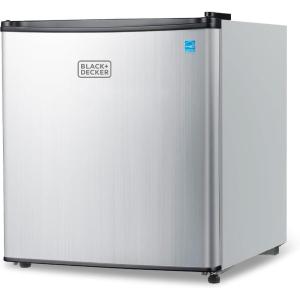 BLACK+DECKER 2.5 Cu. Ft. Compact Refrigerator, ENERGY STAR Certified, Single Door Mini Fridge with Chiller Compartment, Personal Fridge for Home or Dorm Room, R600a Refrigerant, BCRK25V,Stainless Look(Silver)