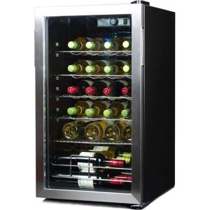 BLACK+DECKER 26 Bottle Wine Fridge with Interior Light and Mechanical Temperature Control, Compressor Cooling Wine Cooler Refrigerator with 4 Wine Racks and 1 Flat Shelf, Wine Bottle Chiller(26 Bottles)