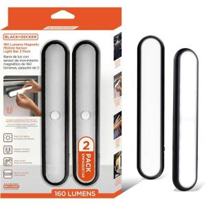 BLACK+DECKER 2-Pack LED Light Bars, 160LM Touchless Motion Sensor Lights, Magnetic Mount LED Strip Lights, Battery Powered Slim Portable Lights for Closet, Garage, Shelf, Indoor(2-Pack)