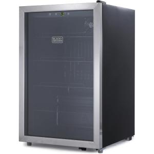 BLACK+DECKER 3.3 Cu. Ft. Beverage Cooler, Beverage Fridge with Double Pane Glass Door, Drink Fridge and Beverage Refrigerator with 112-Can Capacity for Home Bar and Home Office with LED Display(160 Cans)