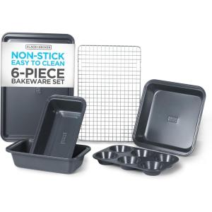 BLACK+DECKER 3-Piece Carbon Steel Baking Sheet Set, Includes 13”, 15”, 17” Cookie Sheets for Baking, 0.4mm Carbon Steel Baking Pans Set with Ceramic Non-Stick Coating, PFOA & PTFE Free, Black Finish(6-Piece)