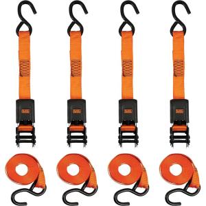 BLACK+DECKER BD1005 Black/Orange 1″ x 10′ Ratchet Tie Down Straps – 300 lb Safe Working Load / 900 lb Break Strength, 4 Pack(1″ x 12′ (Mid Duty))