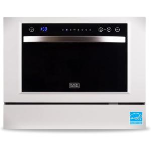 BLACK+DECKER Countertop Dishwasher, Counter Dishwasher with 6 Wash Programs, 6-Place Setting Capacity, Stainless Steel Interior, ENERGY STAR Certified, BCD6SD, White(White/Black)