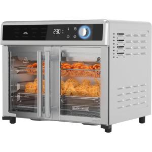 BLACK+DECKER Crisp ‘N Bake Air Fryer Toaster Oven Combo, 12 in 1 Countertop Convection Oven Cooks Food Fast, Fits a Whole Pizza or 6 Toast Slices, French Doors with Stainless Steel Finish
