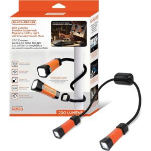BLACK+DECKER LED Neck Reading Light, 200 Lumens Dual Flashlight Hands-Free Lighting, Flexible Gooseneck, 3 Dimmable Modes, SOS, 3 Magnetic Mounts, Wearable, AA Battery-Powered, IP65 Weather-Resistant