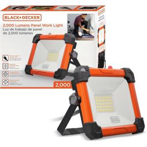 BLACK+DECKER LED Work Light, 2000 Lumens LED Utility Panel Flood Light, IP65 Waterproof, Shock Resistant, 120° Beam Angle, ETL Certified, Adjustable Kickstand, Tripod Compatible, Portable, 120V Plug