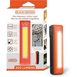 BLACK+DECKER LED Work Light, 300 Lumens AA Battery-Powered Utility Light, 3 Brightness Levels & SOS Mode, 2 Magnet Mounts, Pocket Clip, Compact Lightweight & Portable, Weather Resistant, 10 Hour Power(One Pack)