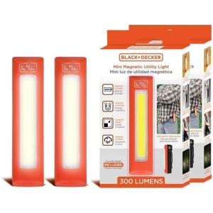 BLACK+DECKER LED Work Light, 300 Lumens AA Battery-Powered Utility Light, 3 Brightness Levels & SOS Mode, 2 Magnet Mounts, Pocket Clip, Compact Lightweight & Portable, Weather Resistant, 10 Hour Power(Two Pack)