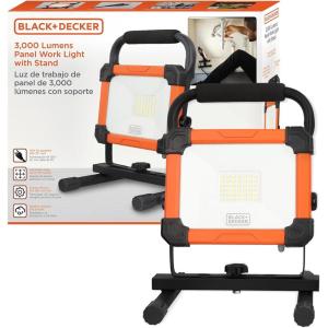 BLACK+DECKER LED Work Light, 3000 Lumens LED Panel Flood Light, IP65 Waterproof, Shock Resistant, 120° Beam Angle, ETL Certified, Pivoting H-Stand, Tripod Compatible, Compact & Portable, 120V Plug