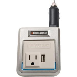 BLACK+DECKER PI120P 120W Power Inverter: 12V DC to 120V AC Outlet with 2A USB Power Charger