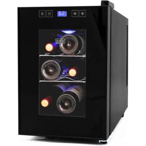 BLACK+DECKER Wine Fridge 12 Bottles, Thermoelectric Wine Cooler Refrigerator with Mirrored Front, Freestanding 12 Bottle Wine Fridge, BD60336(6 Bottles)