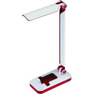Black and Decker Office LED3FOLD-WHTRED PureOptics Verve 5W Flicker-Free Natural Daylight LED Desk Lamp with USB Charging Port, Phone Stand, 2 Dimming Levels (267 Lumens), 16″ x 9″ x 3.5″ , White/Red(White/Red)