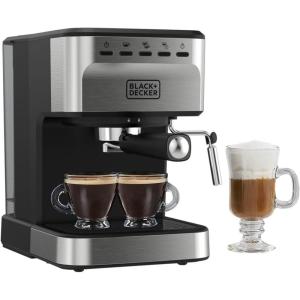 Black+Decker Semi-Automatic 15 Bar Espresso and Cappuccino Maker, Versatile Machine with Ability to use Grounds or ESE Pods to Make Your Perfect Cup of Coffee