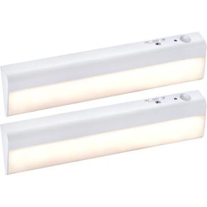 PureOptics LED Battery Operated Under Cabinet Lighting, Motion Sensor On/Off, Warm White LED, Stick-On Install for Kitchen & Closets – 2 Bars(2 Bars)