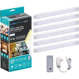 PureOptics LED Works with Alexa Smart Under Cabinet Lighting, Adjustable LEDs, 24″ Bar, White(9″ 6-bar)