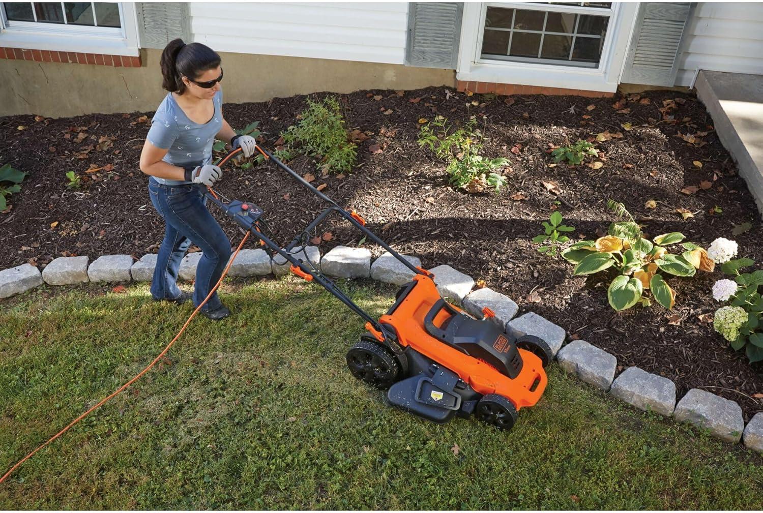 imageBLACKDECKER 20Inch Corded Electric Lawn Mower Ultra Light Push Mower 13Amp High Output Motor 3 in 1 Cutting Versatility Tool Free Height Adjustment 7setting Cutting Height MM2000