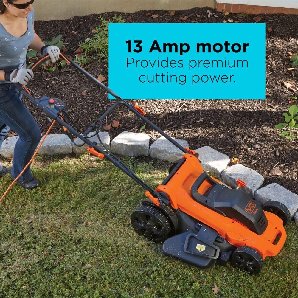 imageBLACKDECKER 20Inch Corded Electric Lawn Mower Ultra Light Push Mower 13Amp High Output Motor 3 in 1 Cutting Versatility Tool Free Height Adjustment 7setting Cutting Height MM2000