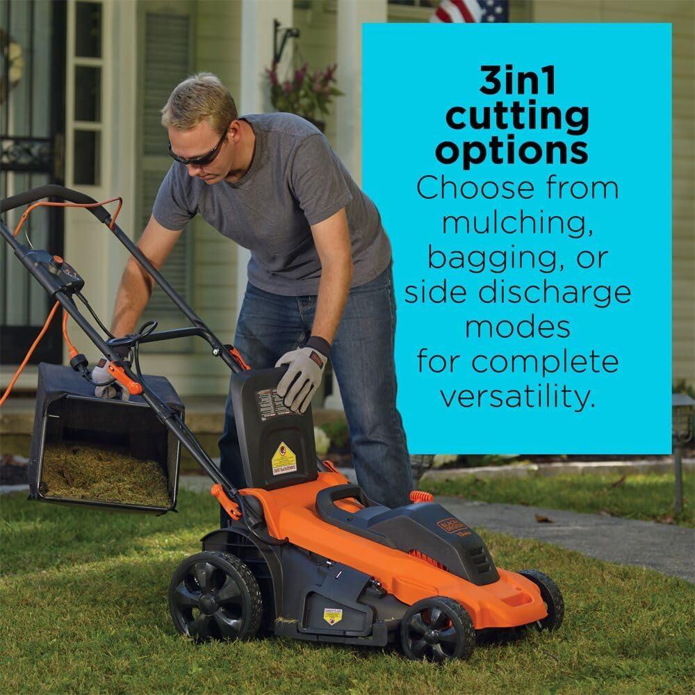 imageBLACKDECKER 20Inch Corded Electric Lawn Mower Ultra Light Push Mower 13Amp High Output Motor 3 in 1 Cutting Versatility Tool Free Height Adjustment 7setting Cutting Height MM2000