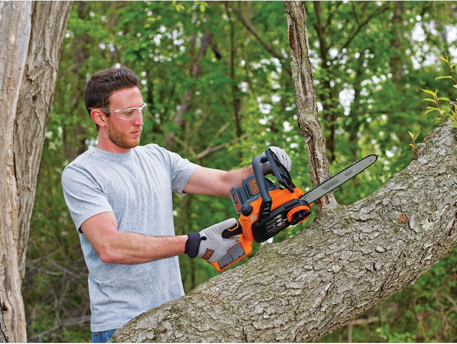 imageBLACKDECKER 20V MAX Chain Saw Cordless Chainsaw 10Inch Battery Chainsaw Tool Only for Wood Cutting and Tree Pruning Includes Guide Bar Scabbard LCS1020B20V Chainsaw Kit