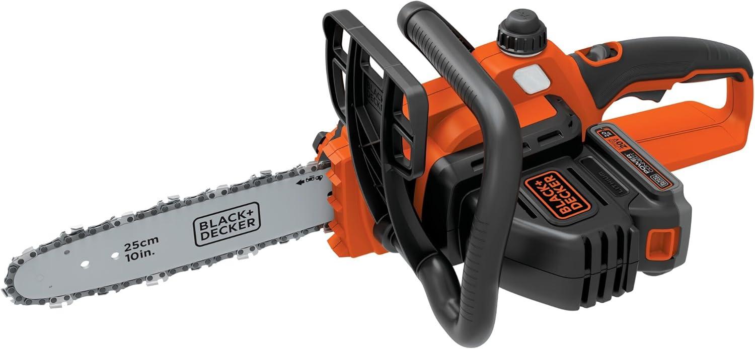 imageBLACKDECKER 20V MAX Chain Saw Cordless Chainsaw 10Inch Battery Chainsaw Tool Only for Wood Cutting and Tree Pruning Includes Guide Bar Scabbard LCS1020B20V Chainsaw Kit