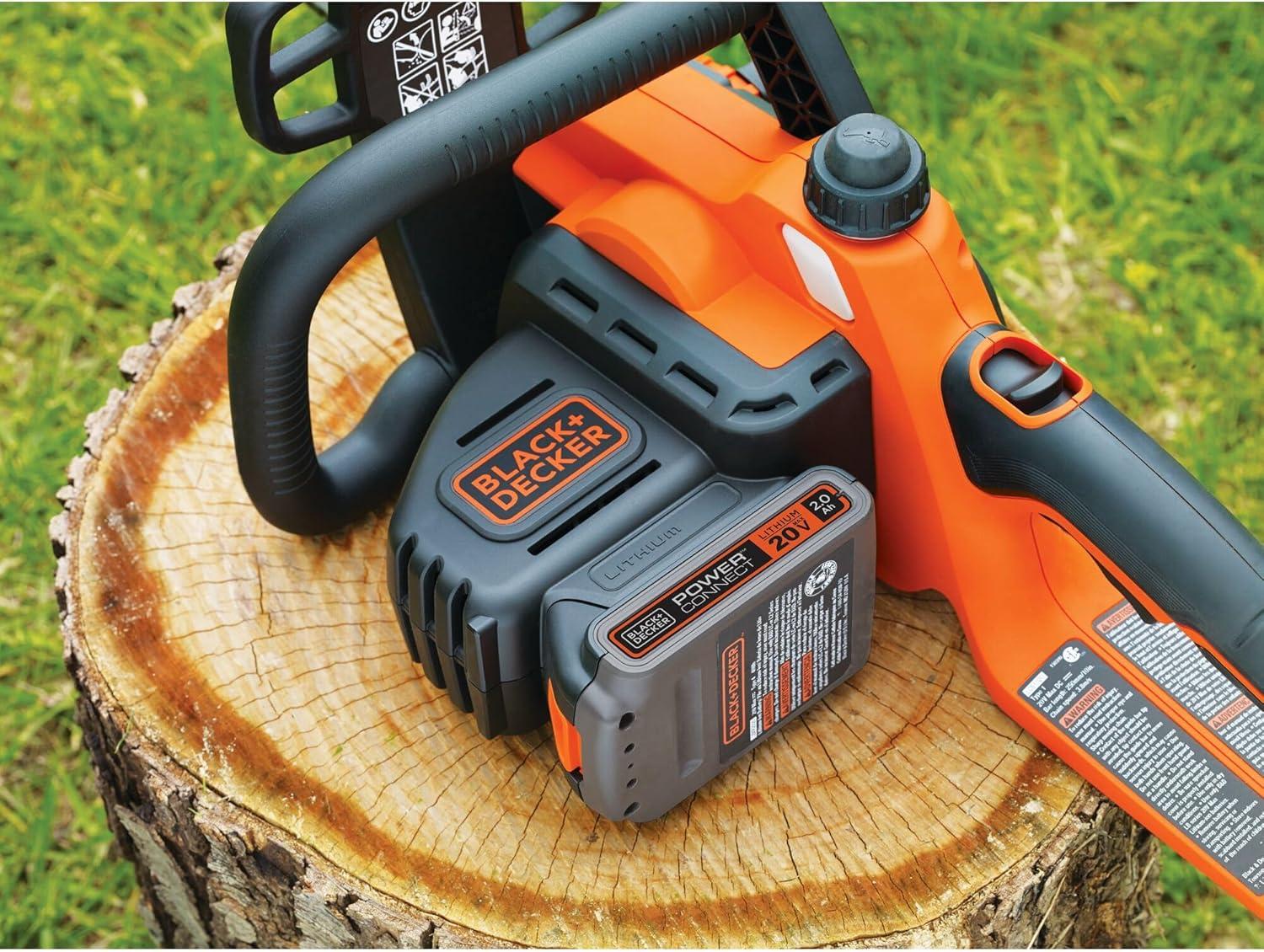 imageBLACKDECKER 20V MAX Chain Saw Cordless Chainsaw 10Inch Battery Chainsaw Tool Only for Wood Cutting and Tree Pruning Includes Guide Bar Scabbard LCS1020B20V Chainsaw Kit