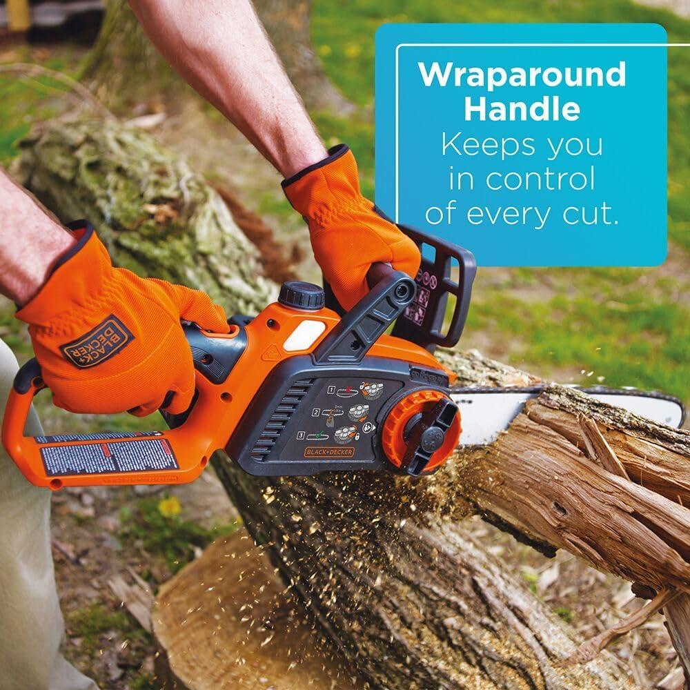 imageBLACKDECKER 20V MAX Chain Saw Cordless Chainsaw 10Inch Battery Chainsaw Tool Only for Wood Cutting and Tree Pruning Includes Guide Bar Scabbard LCS1020B20V Chainsaw Kit