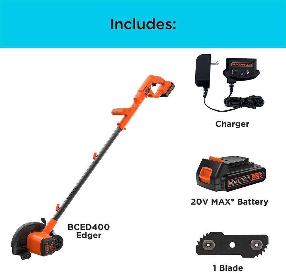 imageBLACKDECKER 20V MAX Cordless Edger Lawn Kit 15 Ah Battery amp Charger Included 4 Position Adjustable Height Lightweight 75 Double Edge Blade BCED400C1