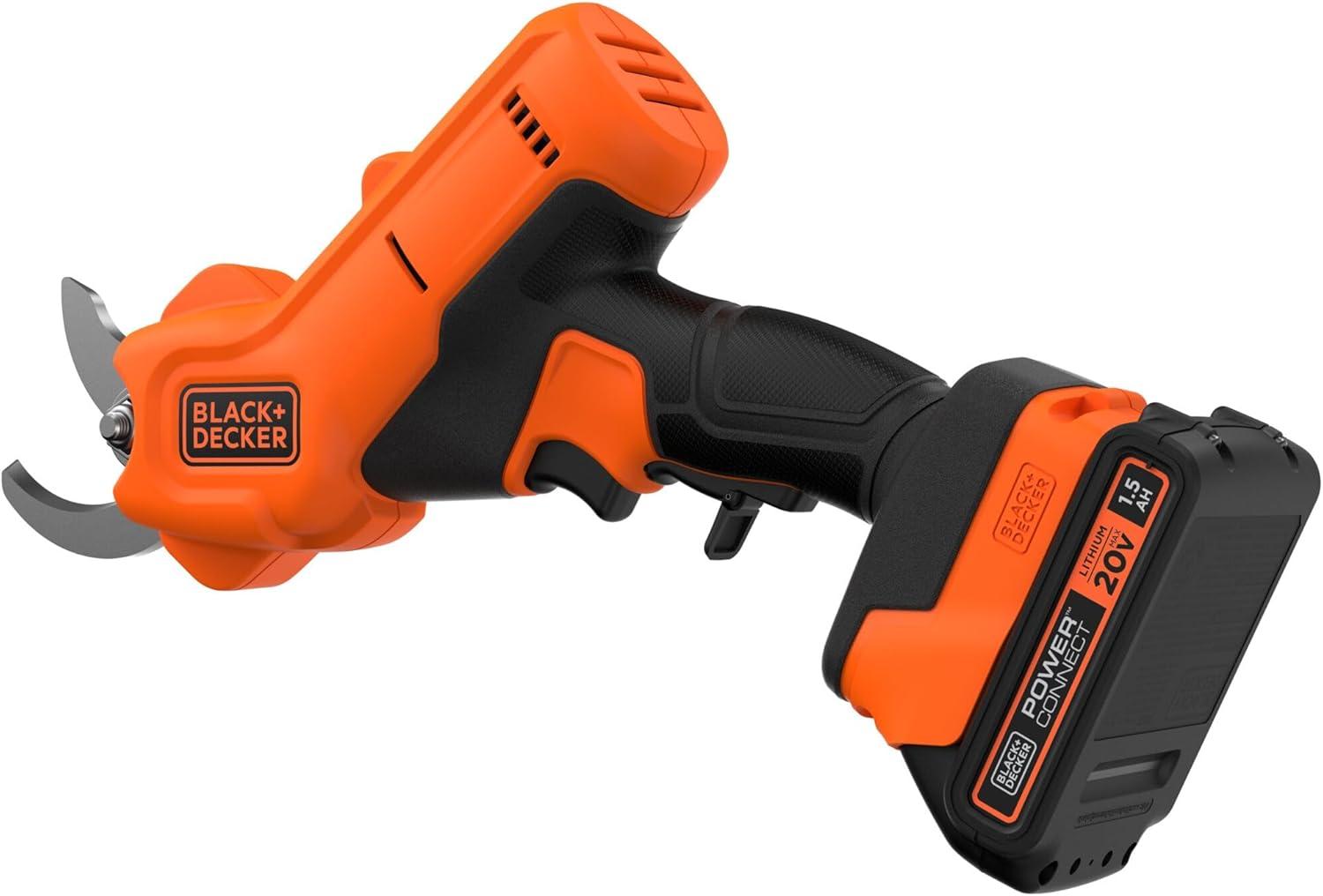 imageBLACKDECKER 20V MAX Cordless Pruner Electric Pruning Shears Battery and Charger Included 900 Cuts Per Charge Electric Pruner Tool Free Blade Change BCPR320C1