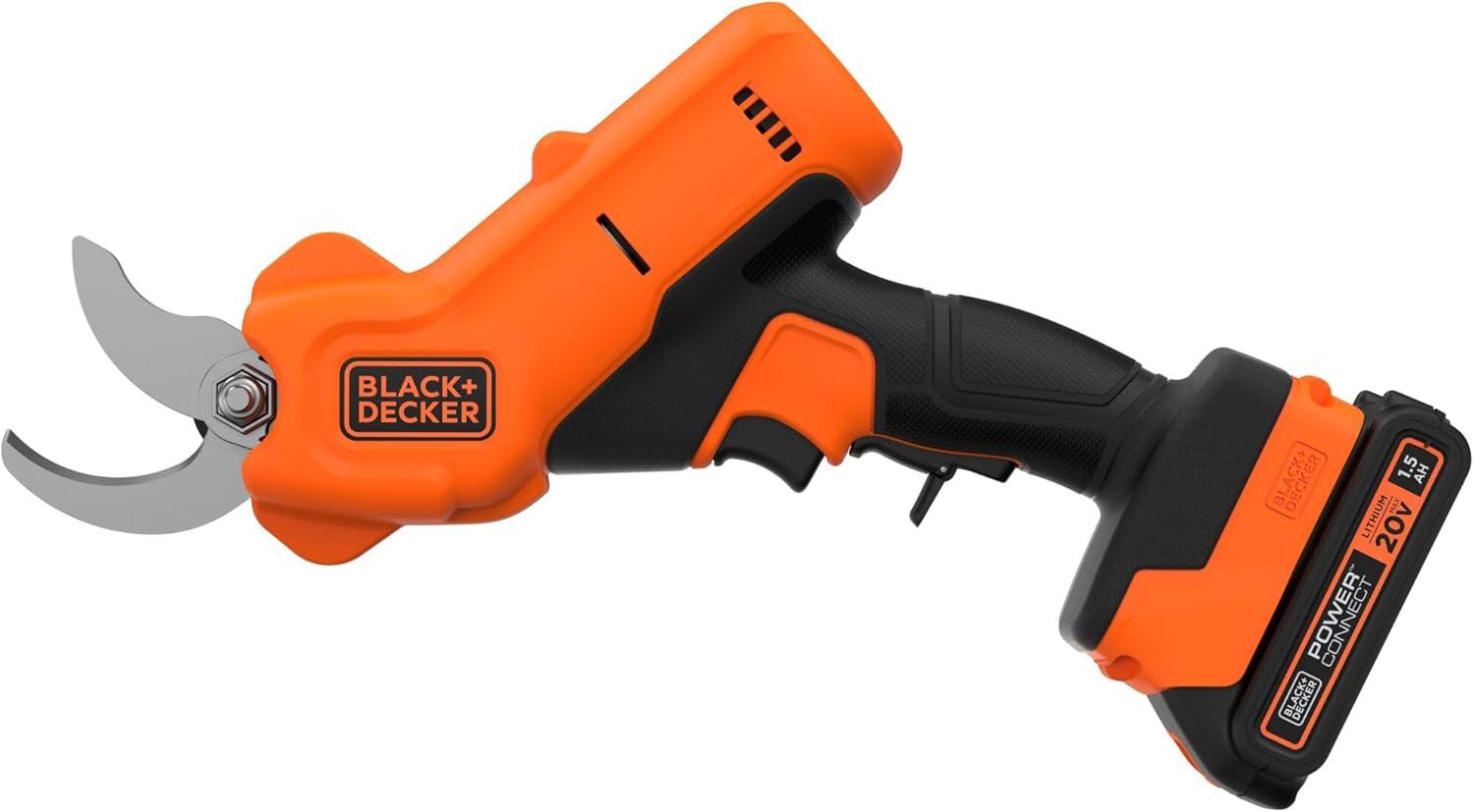 imageBLACKDECKER 20V MAX Cordless Pruner Electric Pruning Shears Battery and Charger Included 900 Cuts Per Charge Electric Pruner Tool Free Blade Change BCPR320C1