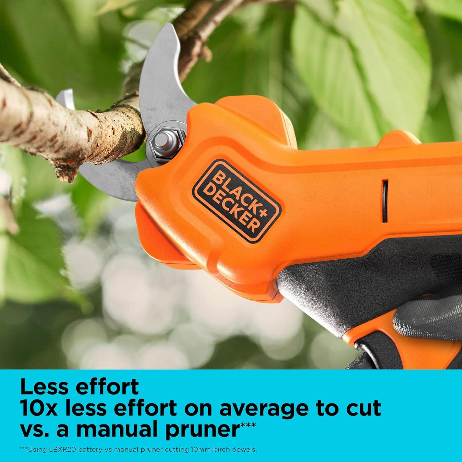 imageBLACKDECKER 20V MAX Cordless Pruner Electric Pruning Shears Battery and Charger Included 900 Cuts Per Charge Electric Pruner Tool Free Blade Change BCPR320C1