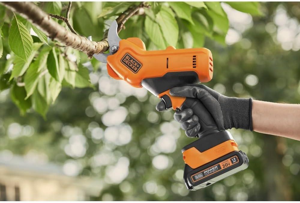 imageBLACKDECKER 20V MAX Cordless Pruner Electric Pruning Shears Battery and Charger Included 900 Cuts Per Charge Electric Pruner Tool Free Blade Change BCPR320C1
