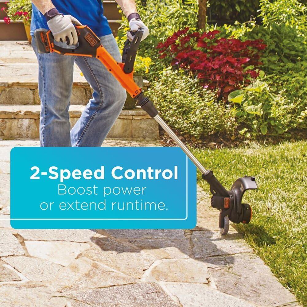 imageBLACKDECKER 20V MAX Cordless String Trimmer and Edger 12 Inch Weed Eater 2Speed Control Weed Wacker 2 Batteries Charger and Spool Included LSTE52520V Trimmer Kit 1 Long Runtime Battery