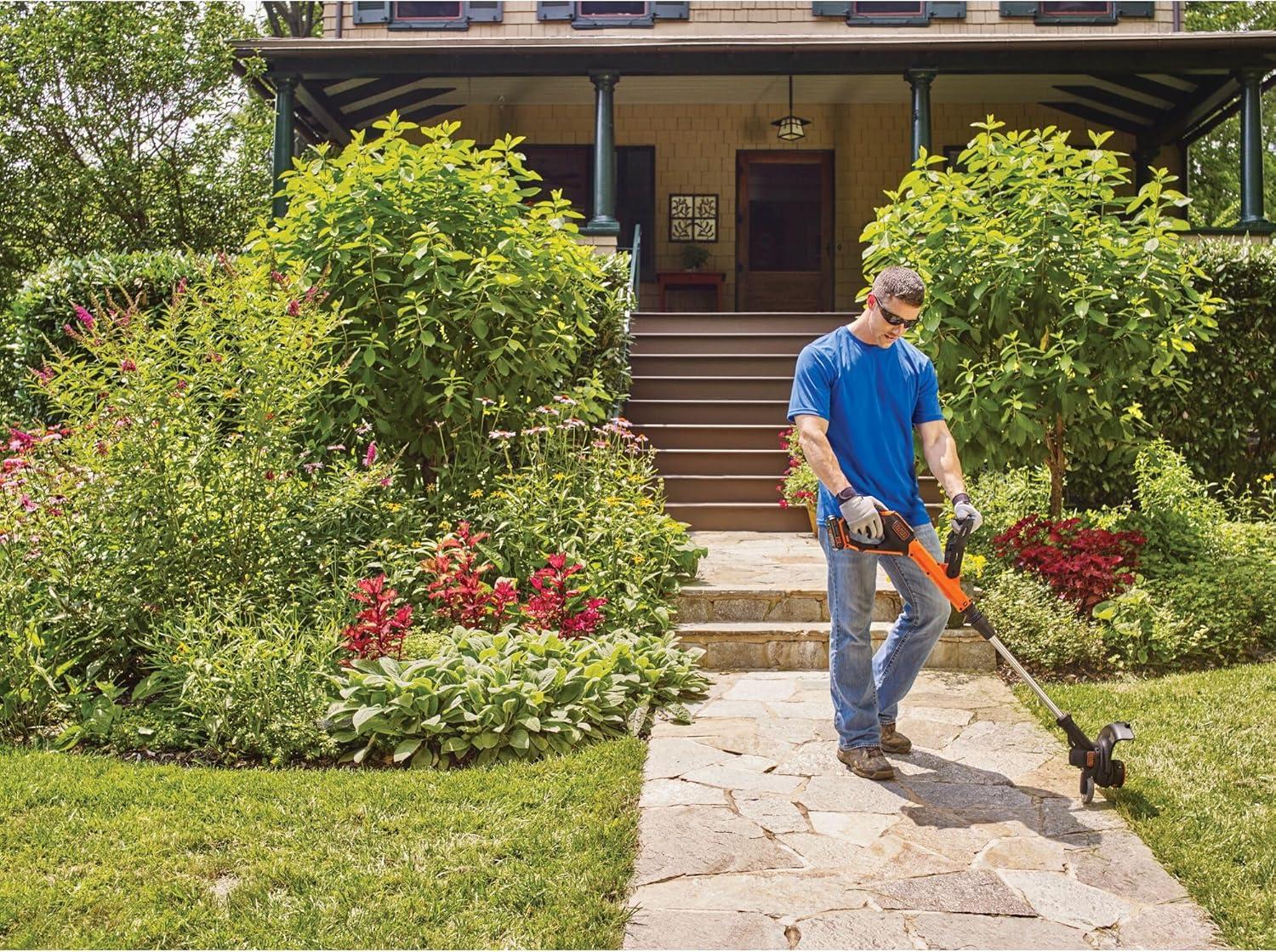 imageBLACKDECKER 20V MAX Cordless String Trimmer and Edger 12 Inch Weed Eater 2Speed Control Weed Wacker 2 Batteries Charger and Spool Included LSTE52520V Trimmer Kit 2 Batteries