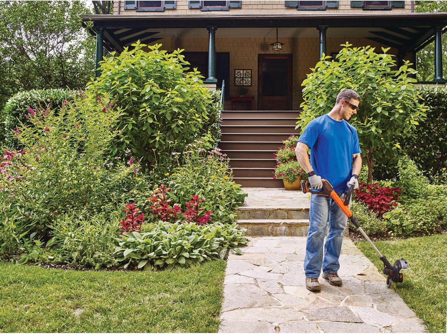 imageBLACKDECKER 20V MAX Cordless String Trimmer and Edger 12 Inch Weed Eater 2Speed Control Weed Wacker 2 Batteries Charger and Spool Included LSTE52520V Trimmer Kit 2 Batteries