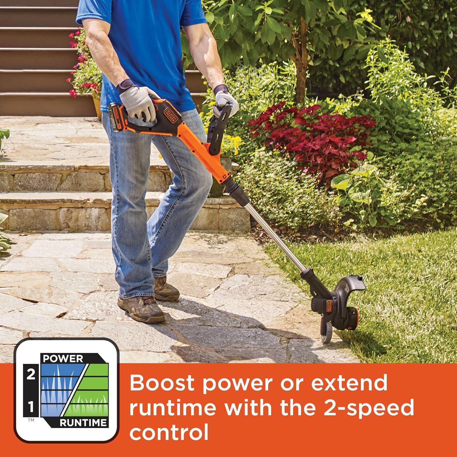 imageBLACKDECKER 20V MAX Cordless String Trimmer and Edger 12 Inch Weed Eater 2Speed Control Weed Wacker 2 Batteries Charger and Spool Included LSTE52520V Trimmer Kit 2 Batteries