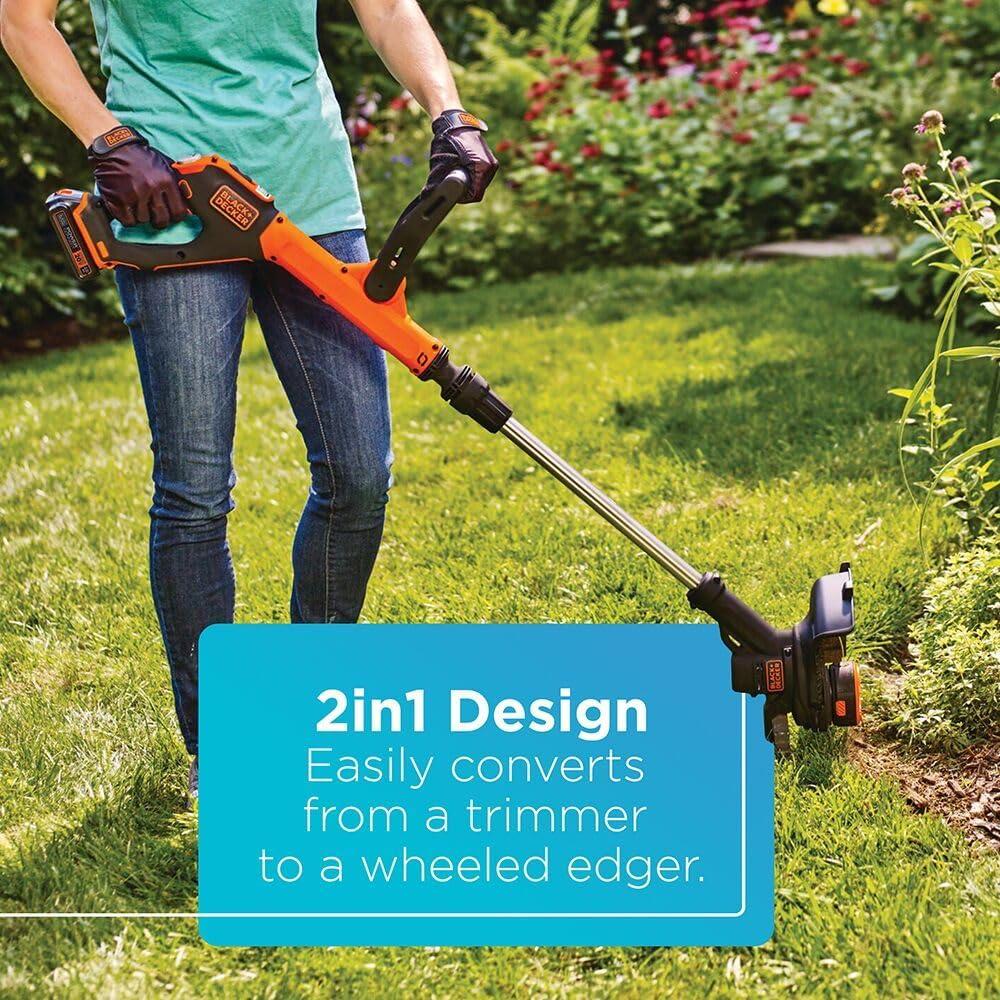 imageBLACKDECKER 20V MAX Cordless String Trimmer and Edger 12 Inch Weed Eater 2Speed Control Weed Wacker 2 Batteries Charger and Spool Included LSTE52520V Trimmer Kit 1 Long Runtime Battery