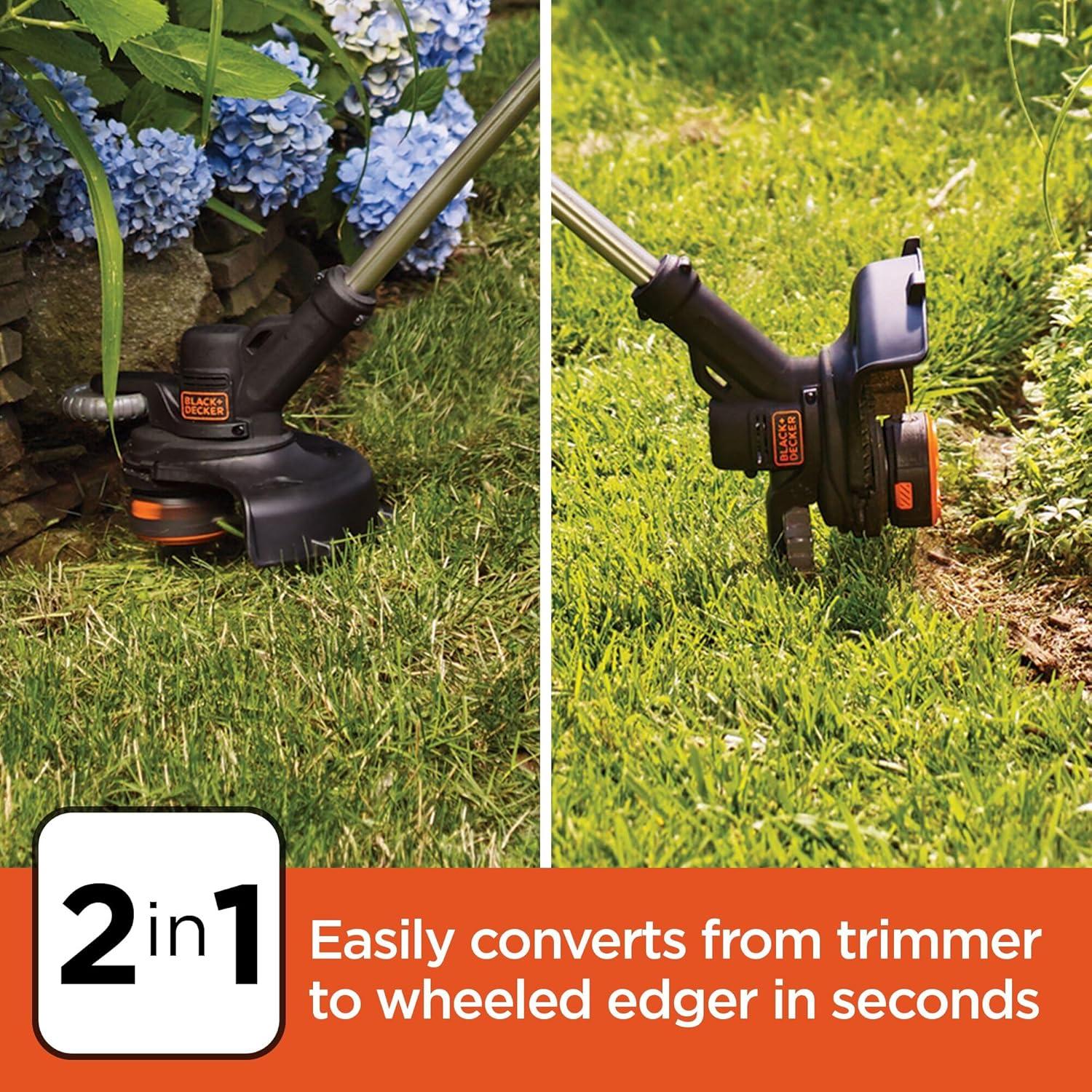 imageBLACKDECKER 20V MAX Cordless String Trimmer and Edger 12 Inch Weed Eater 2Speed Control Weed Wacker 2 Batteries Charger and Spool Included LSTE52520V Trimmer Kit 2 Batteries