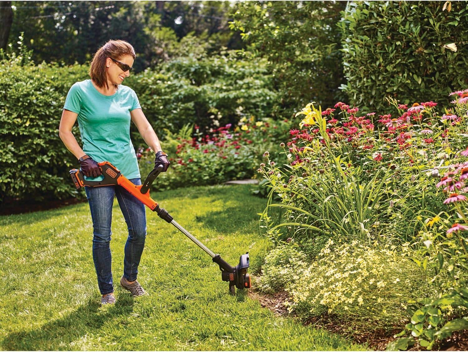 imageBLACKDECKER 20V MAX Cordless String Trimmer and Edger 12 Inch Weed Eater 2Speed Control Weed Wacker 2 Batteries Charger and Spool Included LSTE52520V Trimmer Kit 1 Long Runtime Battery