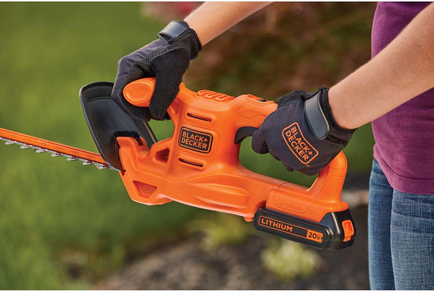 imageBLACKDECKER 20V MAX Hedge Trimmer Cordless 18 inch Blade 1 Battery and Charger Included Light Weight Reduced Vibration Bush Trimmer Hedger LHT218C1