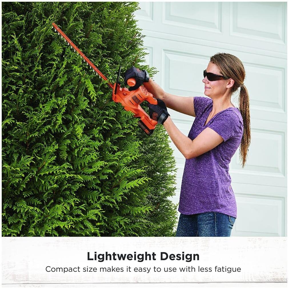 imageBLACKDECKER 20V MAX Hedge Trimmer Cordless 18 inch Blade 1 Battery and Charger Included Light Weight Reduced Vibration Bush Trimmer Hedger LHT218C1