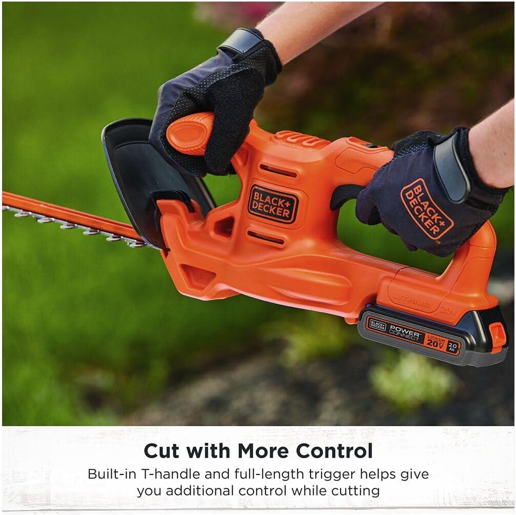 imageBLACKDECKER 20V MAX Hedge Trimmer Cordless 18 inch Blade 1 Battery and Charger Included Light Weight Reduced Vibration Bush Trimmer Hedger LHT218C1